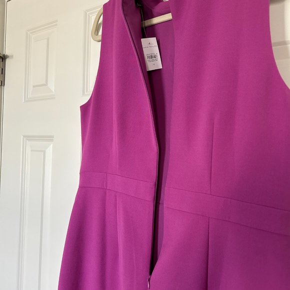 Ann Taylor Flounce Skirt Mock Neck Fuchsia Shift Dress - Sz. 14 - Picture 5 of 6